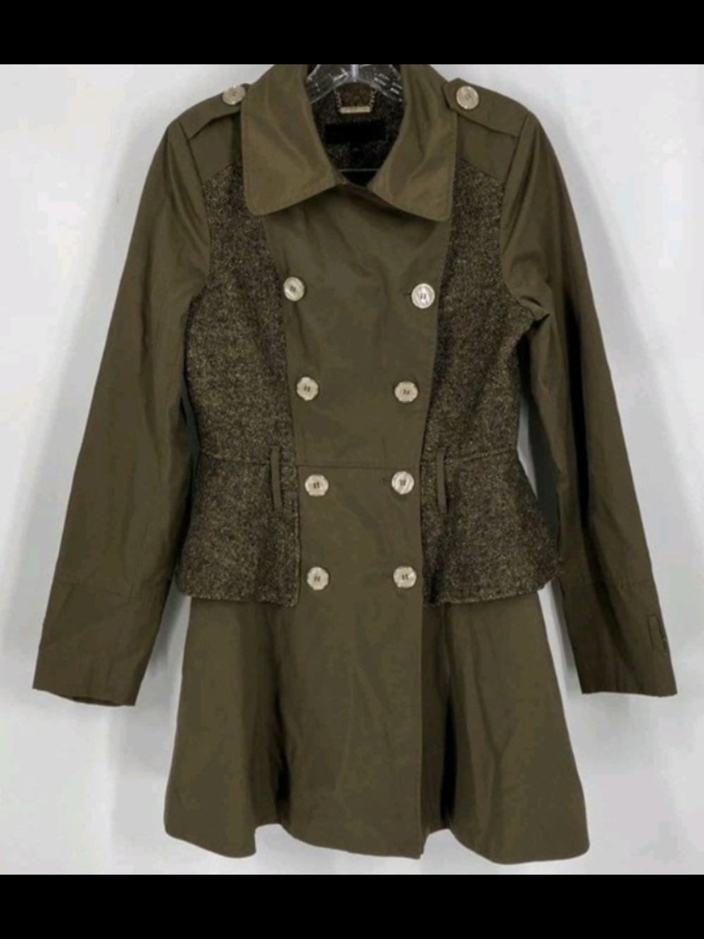 Steve Madden Womens Olive Green Long Sleeve Double-Breasted Trench Coat Size M